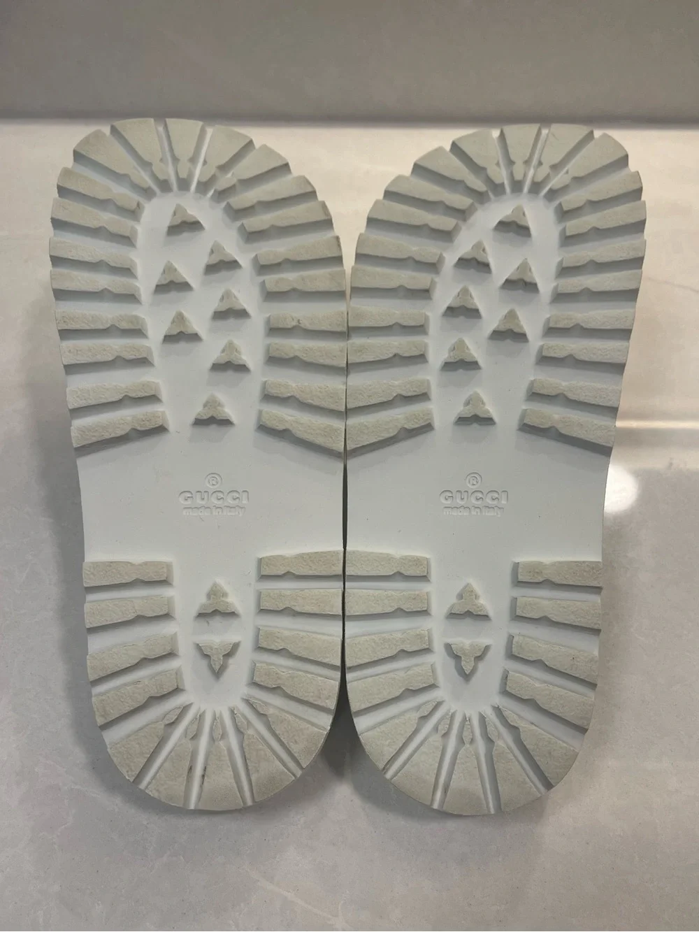 Gucci White Web Rubber Lug Slide Sandals